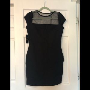 Black sheer top and v back dress